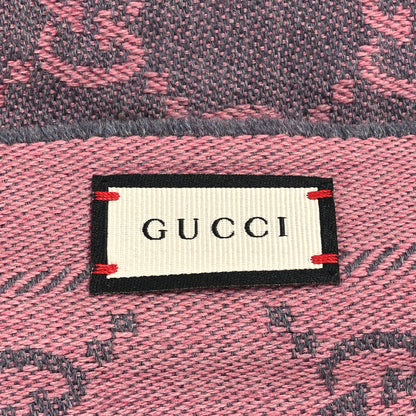 Gucci Wool Jacquard GG Monogram Sten Fringe Scarf Graphite Pink 3 of 4