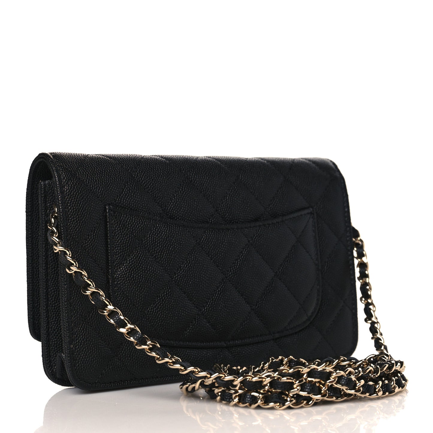 Caviar Quilted Striated CC Wallet On Chain WOC Black
