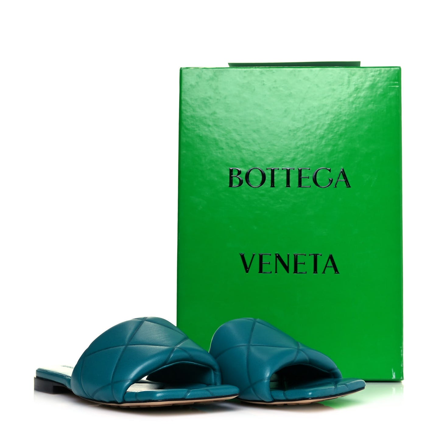 Nappa Quilted Rubber Lido Flat Sandals 38 Duck Green