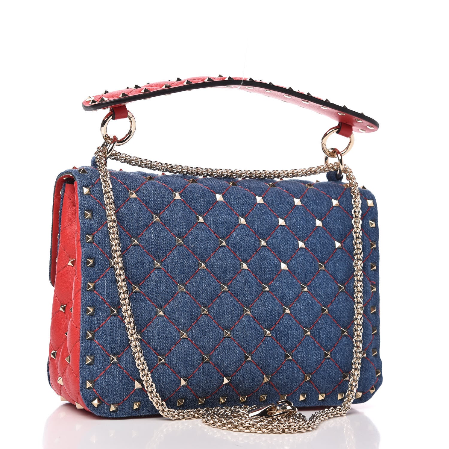 Valentino Garavani Denim Nappa Medium Rockstud Spike Shoulder Bag Denim Rouge 3 of 9