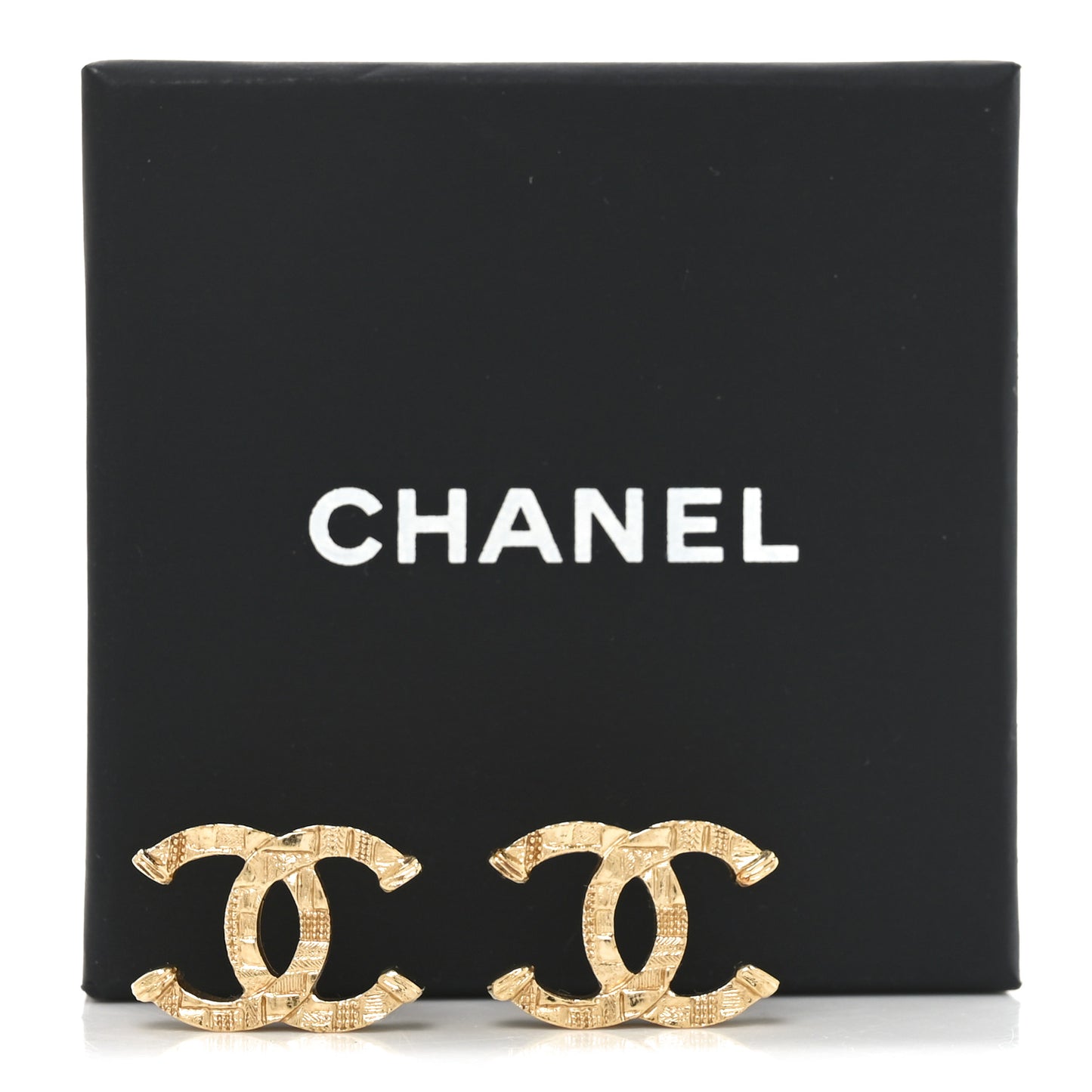 Metal Tweed Effect CC Earrings Gold