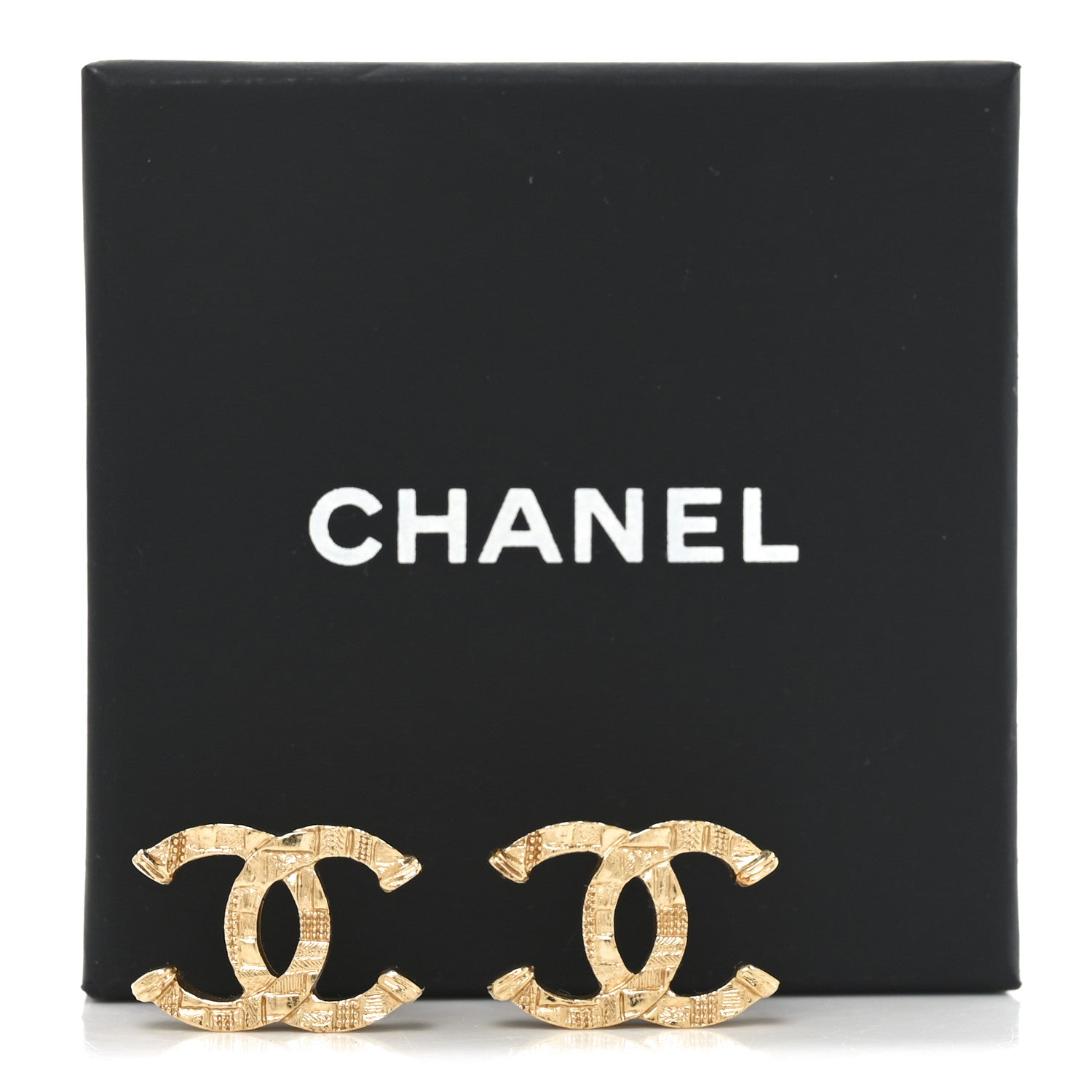 Chanel Metal Tweed Effect CC Earrings Gold 4 of 4