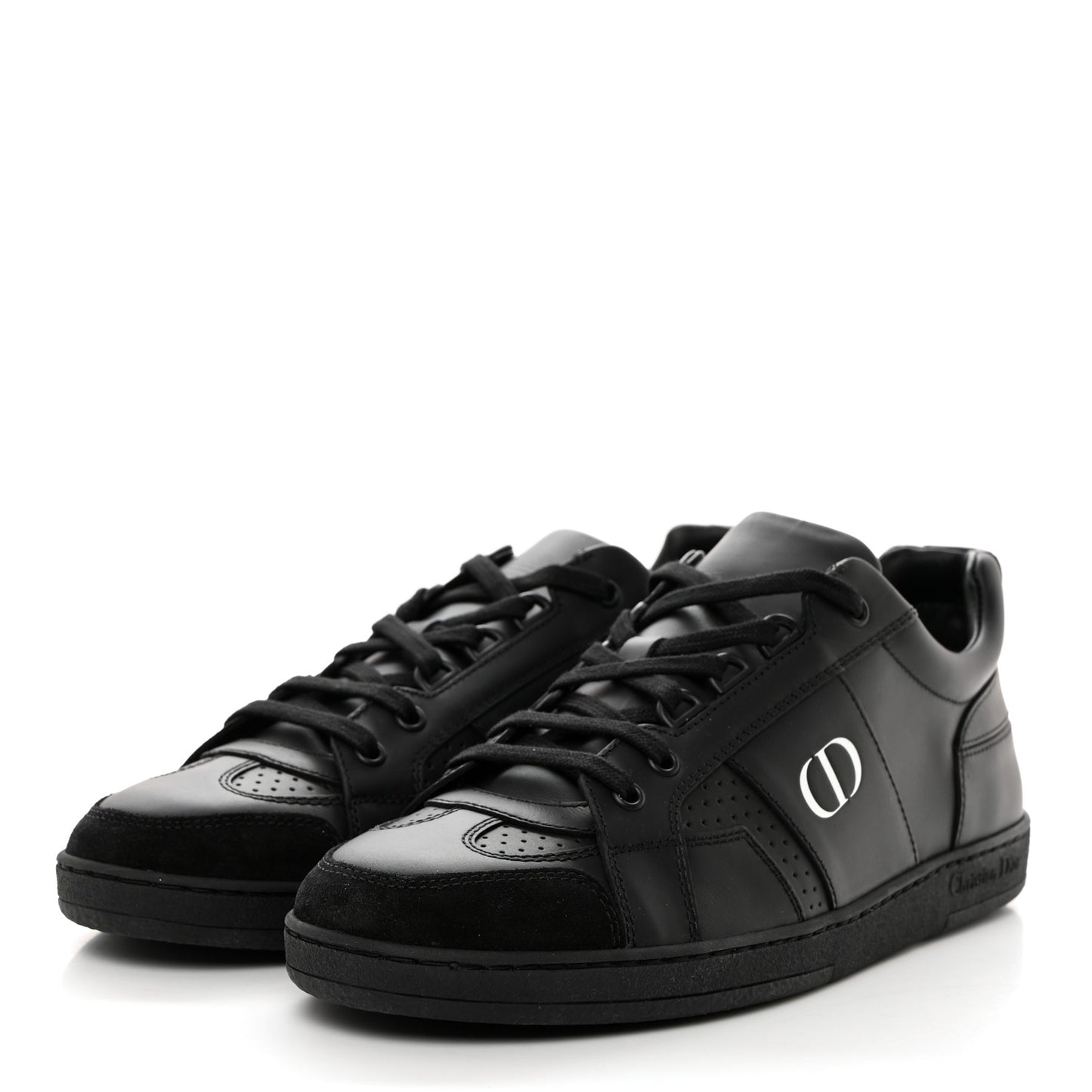 CHRISTIAN DIOR Calfskin Suede Logo Sneakers 39 Black