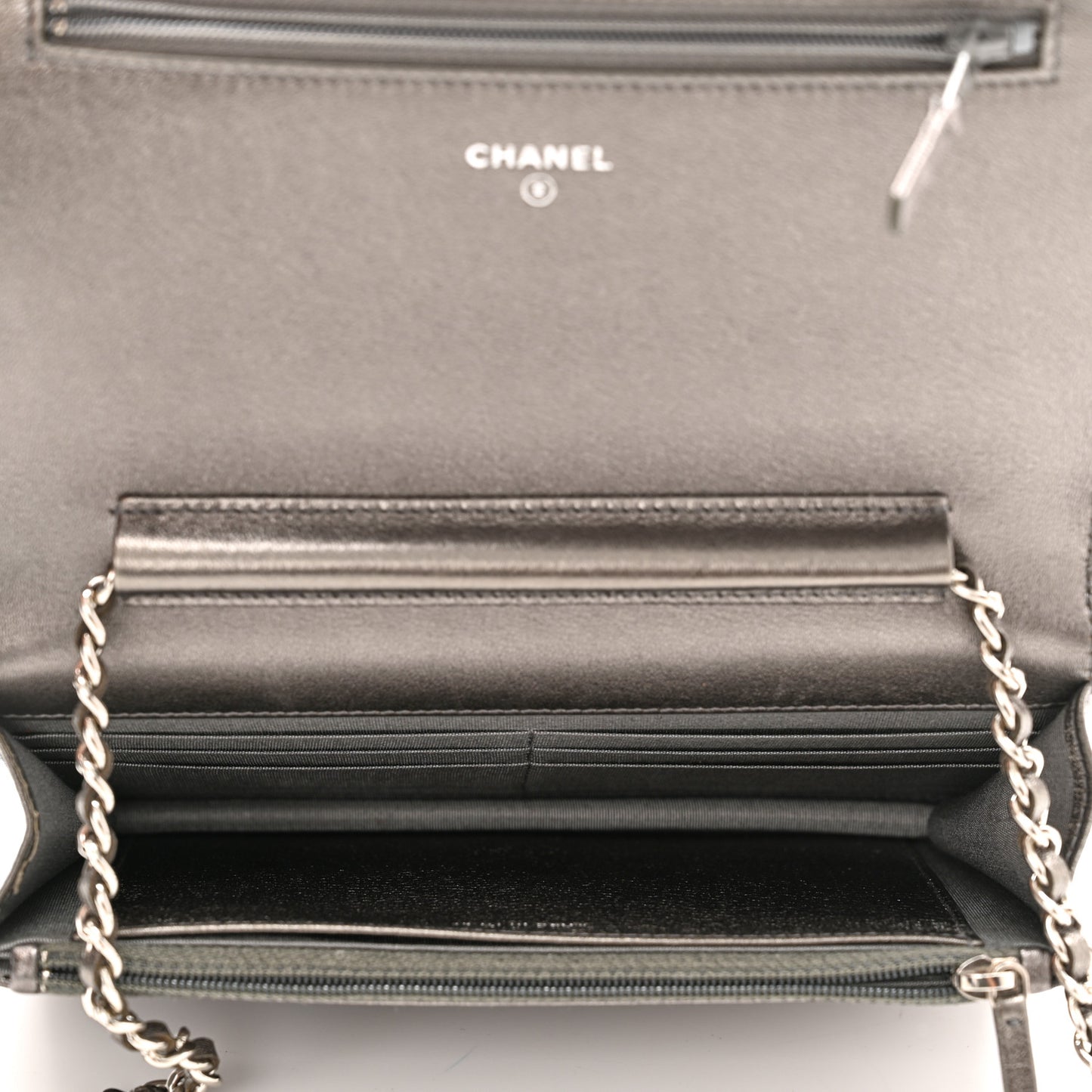 Metallic Goatskin Quilted Diamond CC Wallet On Chain WOC Pewter