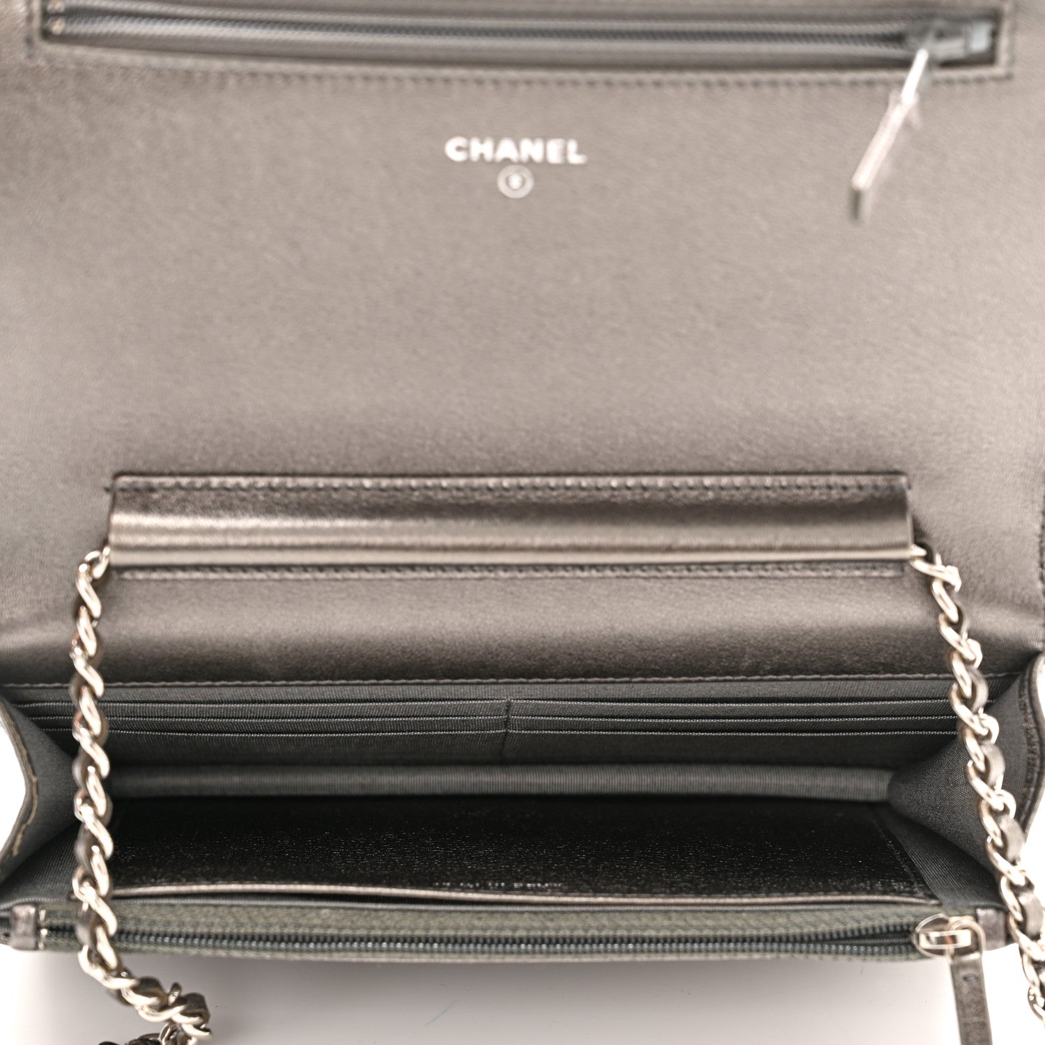 Chanel Metallic Goatskin Quilted Diamond CC Wallet On Chain WOC Pewter 5 of 12