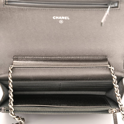 Chanel Metallic Goatskin Quilted Diamond CC Wallet On Chain WOC Pewter 5 of 12