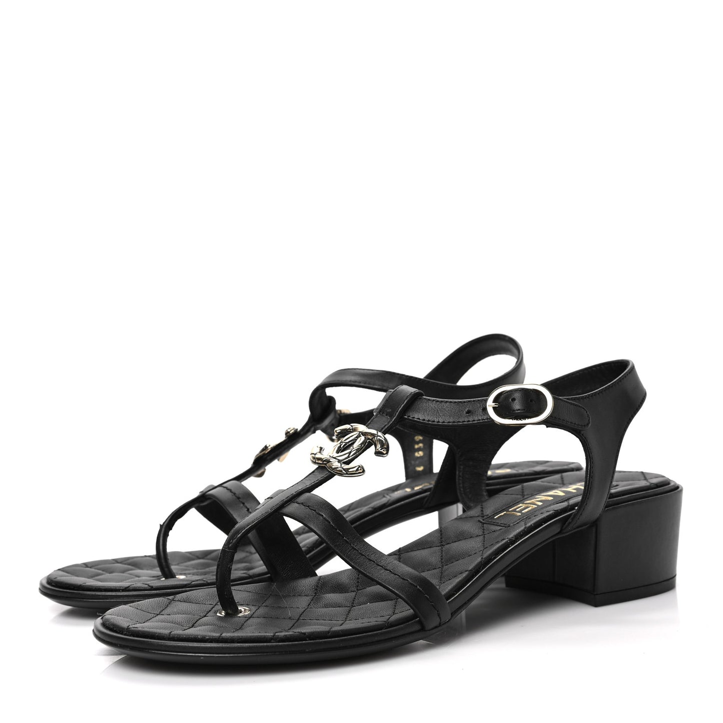 Calfskin CC Logo Thong Sandals 39.5 Black