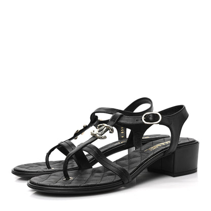 Chanel Calfskin CC Logo Thong Sandals 39.5 Black 2 of 7