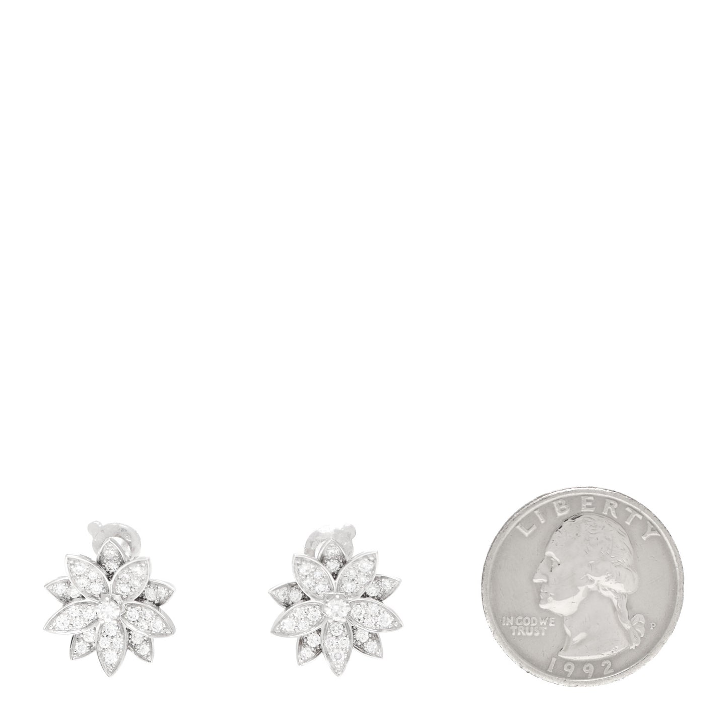 18K White Gold Diamond Small Lotus Earrings