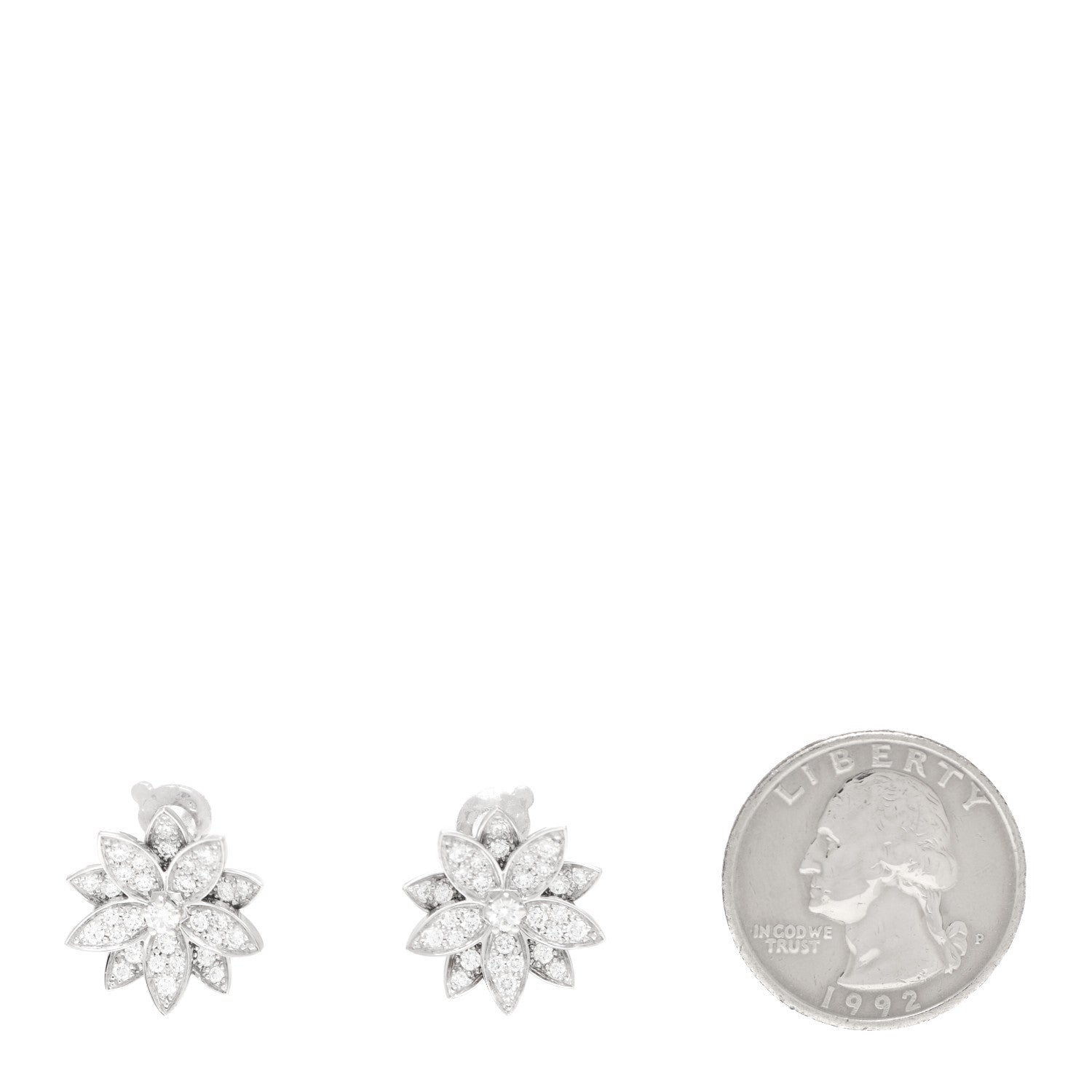 Van Cleef & Arpels 18K White Gold Diamond Small Lotus Earrings 2 of 8