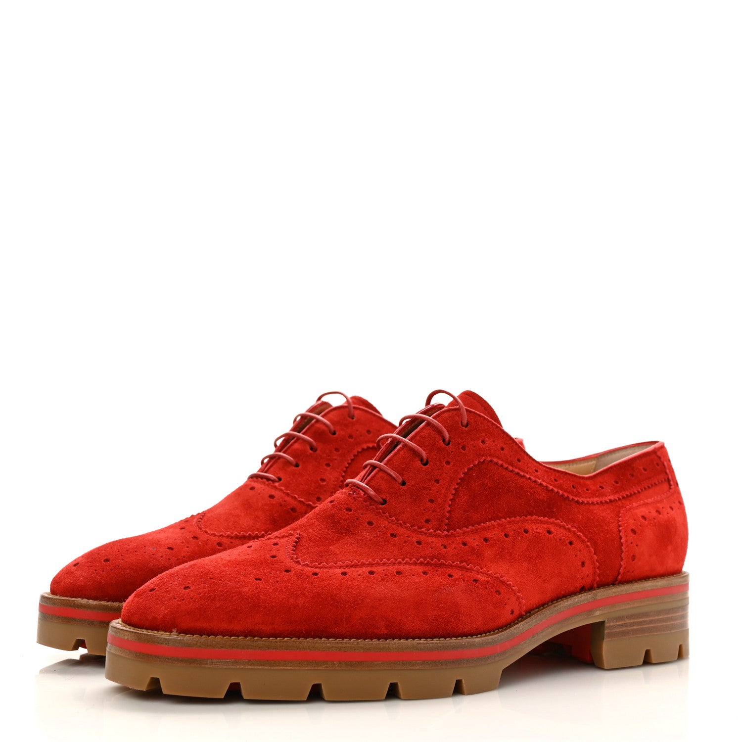 Christian Louboutin Veau Velours Charletta Brogue Oxfords 39 Flamenco 3 of 8