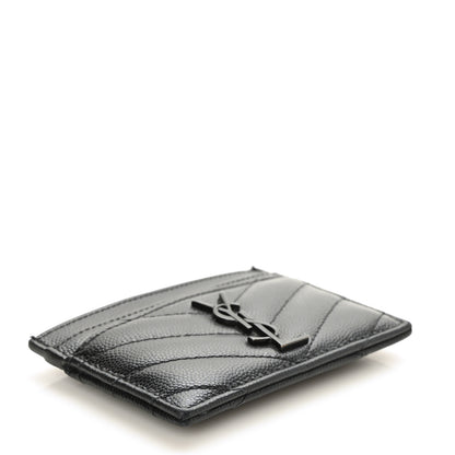 Saint Laurent Grain De Poudre Matelasse Chevron Monochrome Monogram Credit Card Case Black 4 of 7