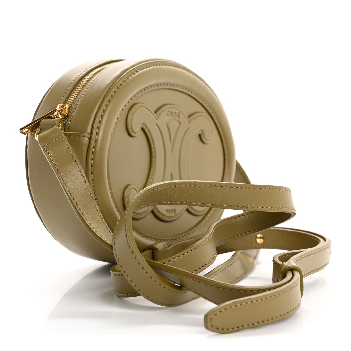 Smooth Calfskin Cuir Small Triomphe Oval Purse Crossbody Olive