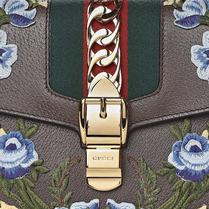 Gucci Calfskin Embroidered Medium Sylvie Top Handle Bag New Acero Multicolor 10 of 10