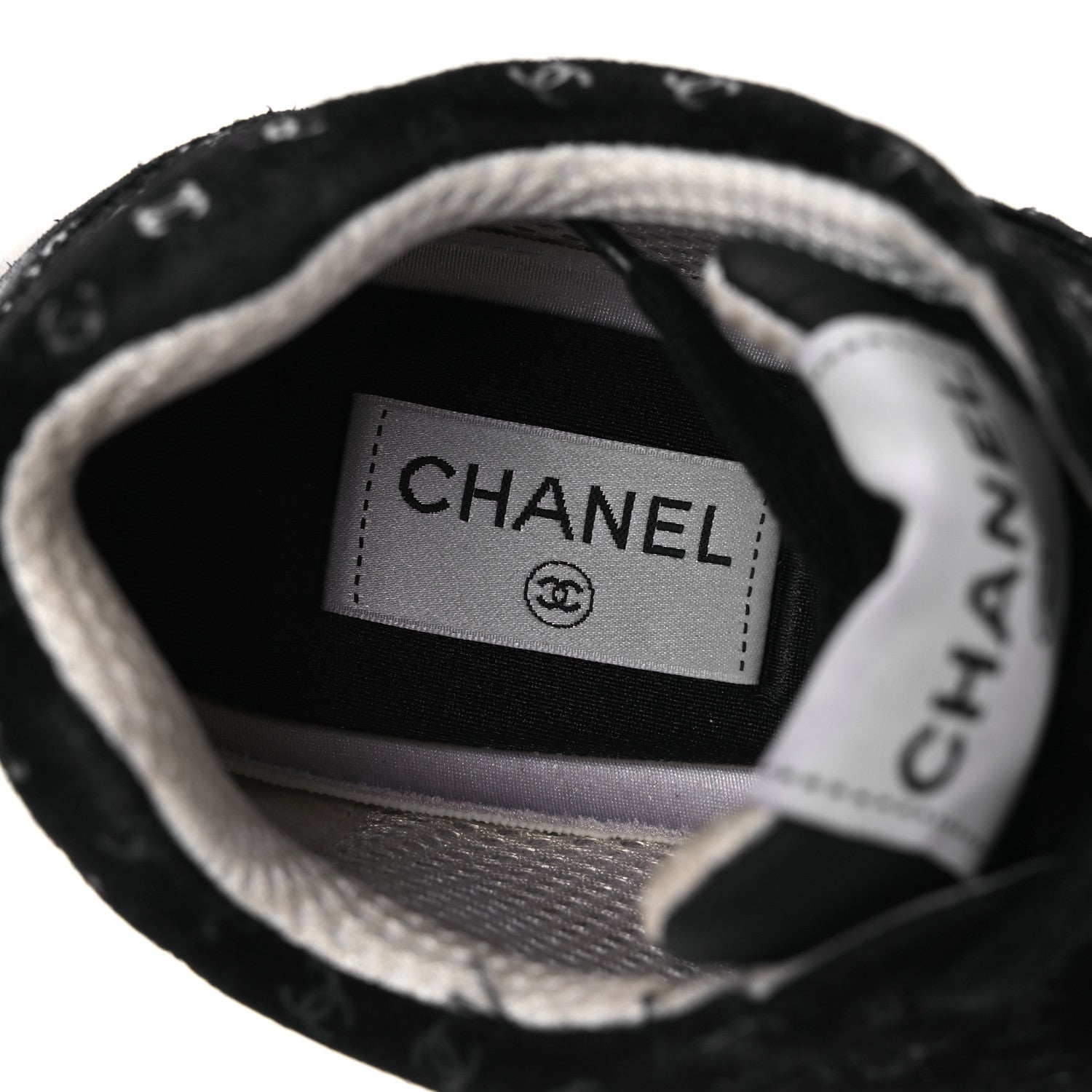 Chanel Suede Calfskin Printed CC Sneakers 38.5 Black 9 of 12