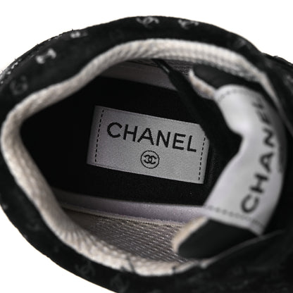 Chanel Suede Calfskin Printed CC Sneakers 38.5 Black 9 of 12