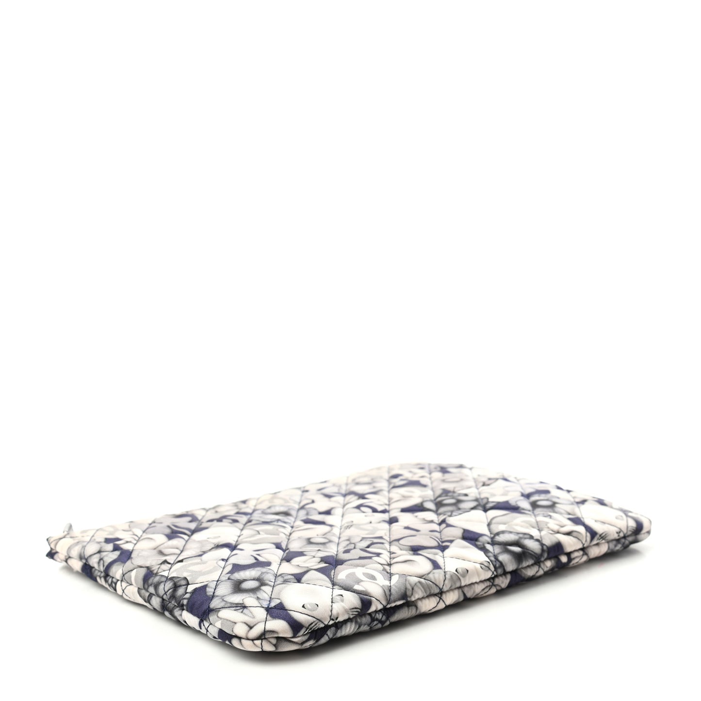 Nylon Quilted Medium Cat Emoticon Cosmetic Case Navy Grey Ecru