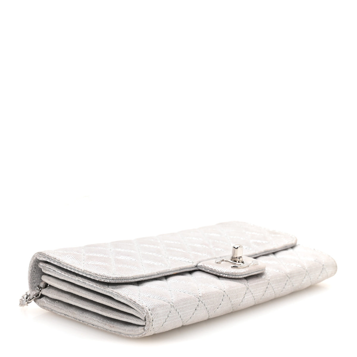 Metallic Suede Quilted East West Flap Clutch Silver