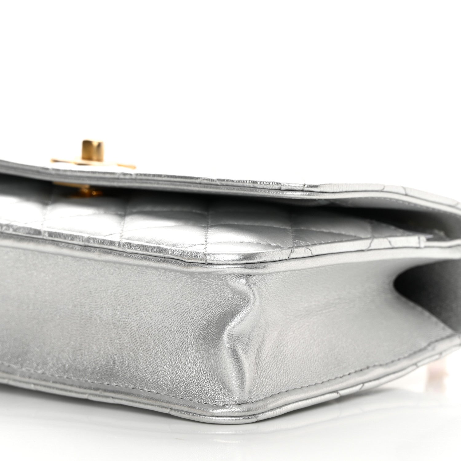 Chanel Metallic Calfskin Quilted Top Handle Wallet on Chain WOC Silver 11 of 14