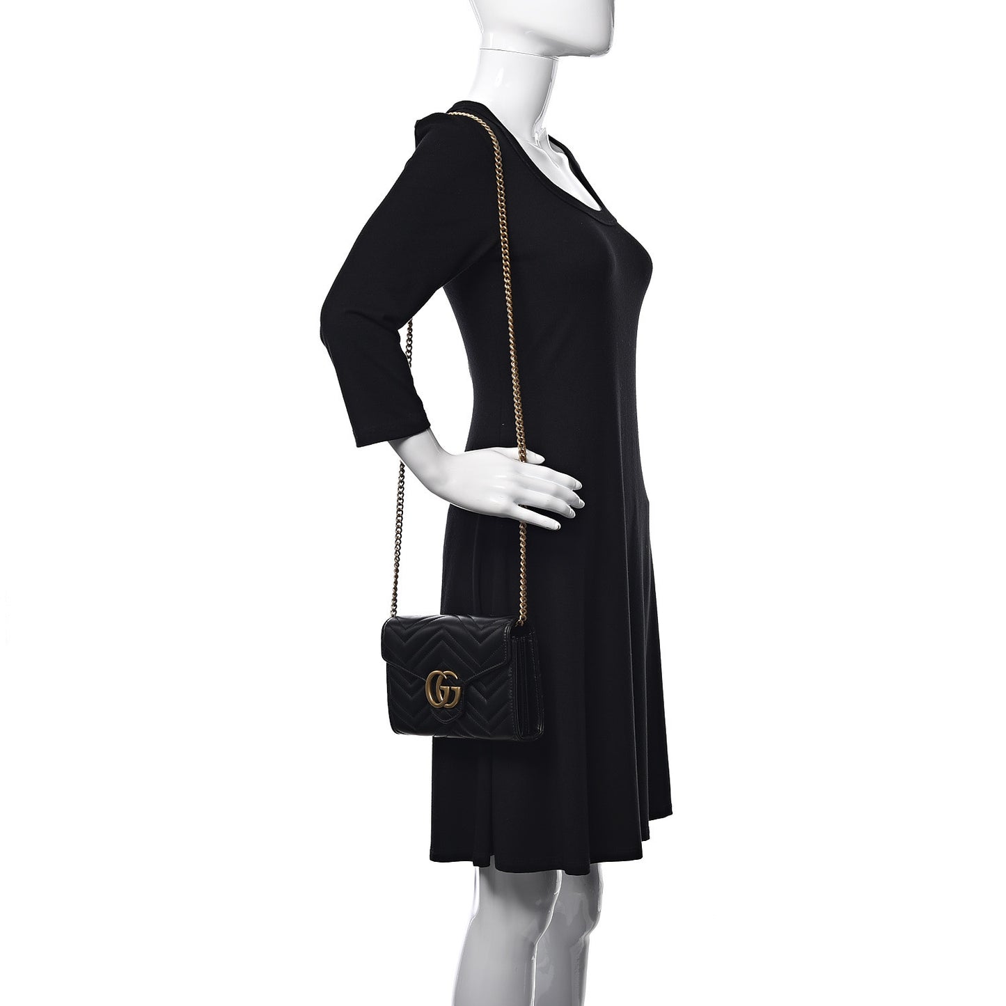 Calfskin Matelasse GG Marmont Chain Wallet Black
