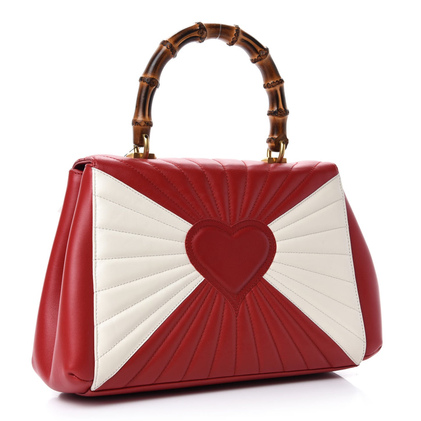 Calfskin Bamboo Trapuntata Queen Margaret Top Handle Bag Mystic White Hibiscus Red