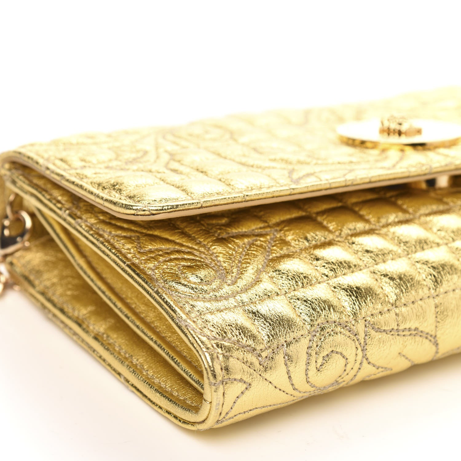 Versace Metallic Nappa Barocco Quilted Wallet On Chain Crossbody Gold 7 of 8