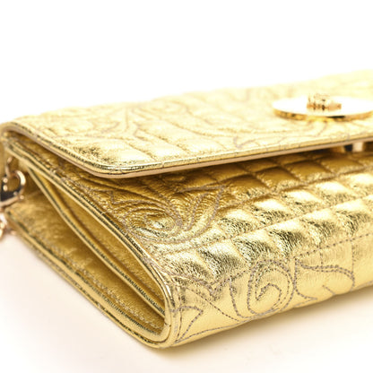Versace Metallic Nappa Barocco Quilted Wallet On Chain Crossbody Gold 7 of 8