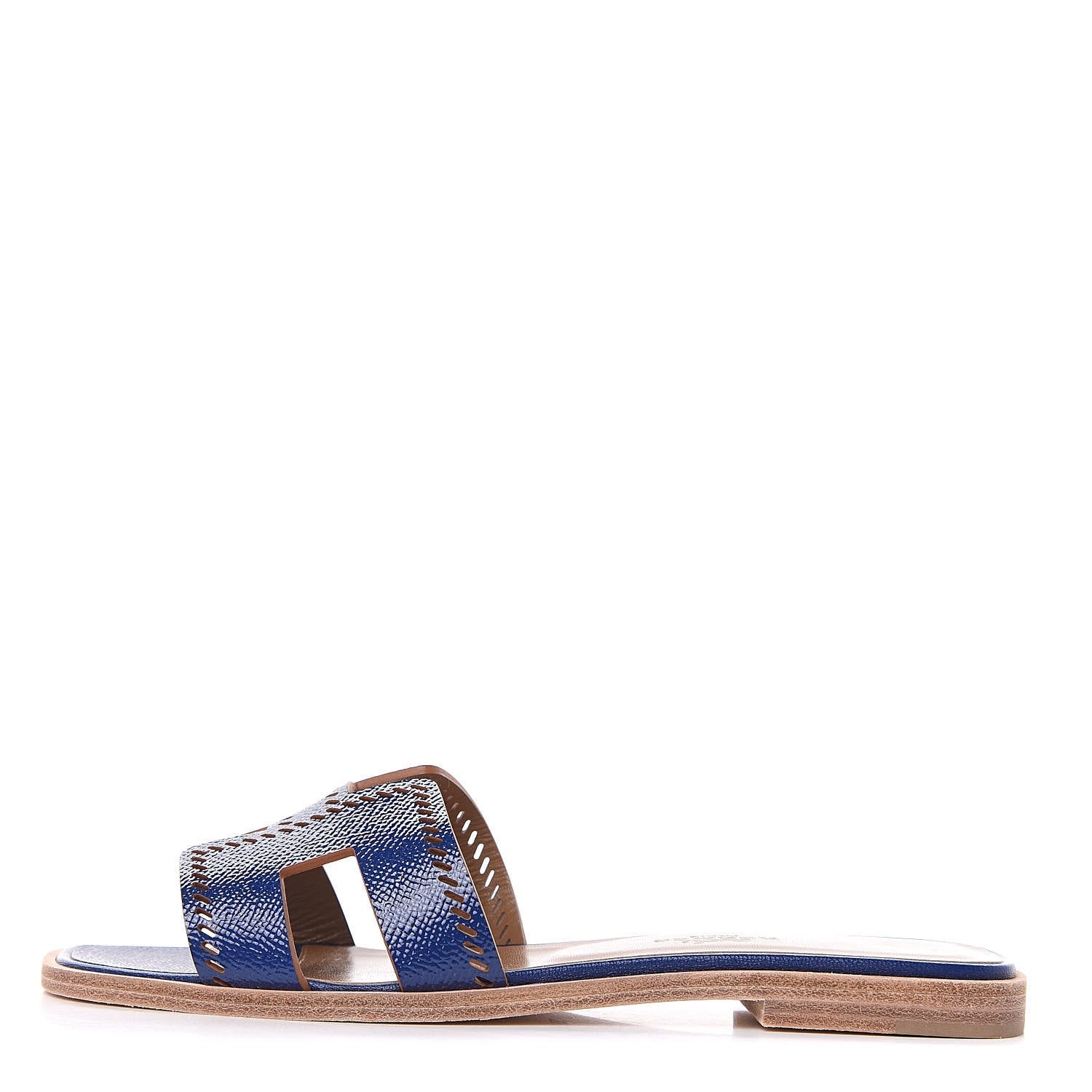 Hermes Patent Epsom Perforated Oran Sandals 36 Bleu Saphir 1 of 8