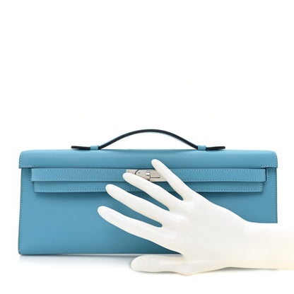 Hermes Swift Kelly Cut Clutch Pochette Bleu Du Nord 2 of 9