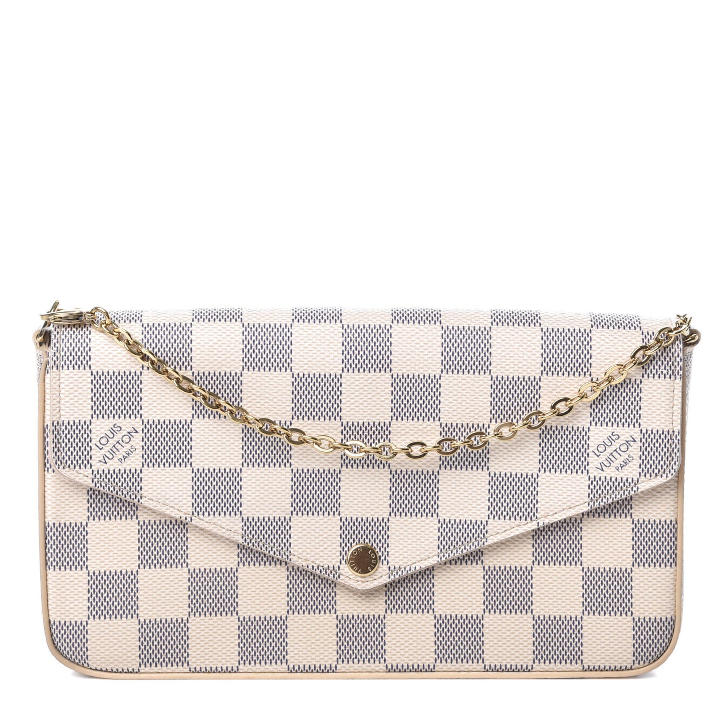 Damier Azur Pochette Felicie Chain Wallet Rose Ballerine