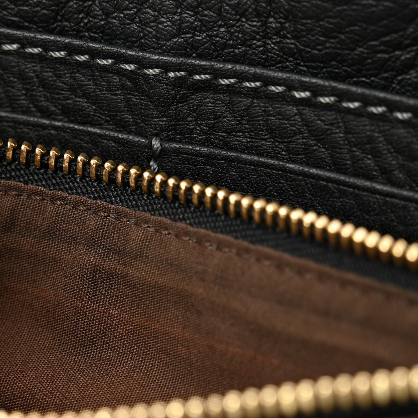 Grained Calfskin Marcie Long Zip Around Wallet Black