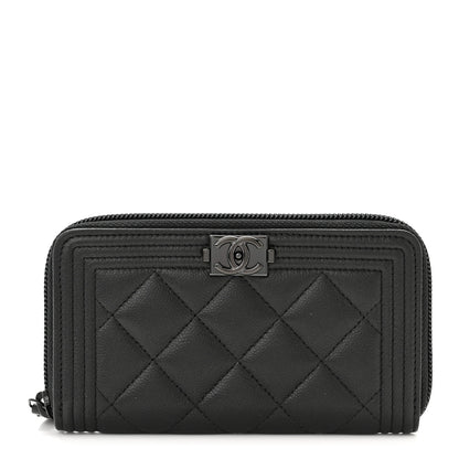 Chanel Caviar Quilted Small Boy Zip Around Wallet So Black 1 of 9