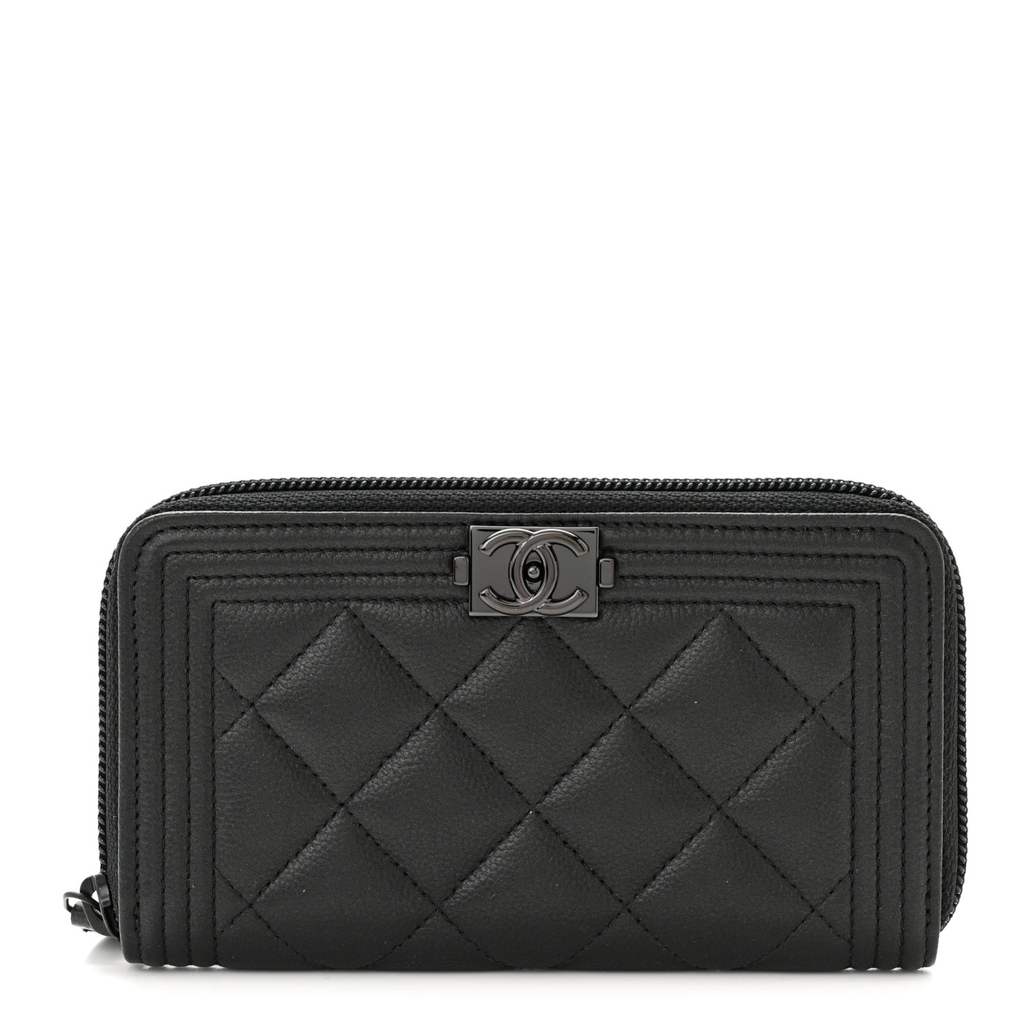 Caviar Quilted Small Boy Zip Around Wallet So Black