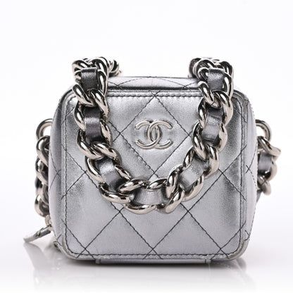 Chanel Metallic Lambskin Quilted Like A Wallet Clutch With Chain Silver 1 of 9