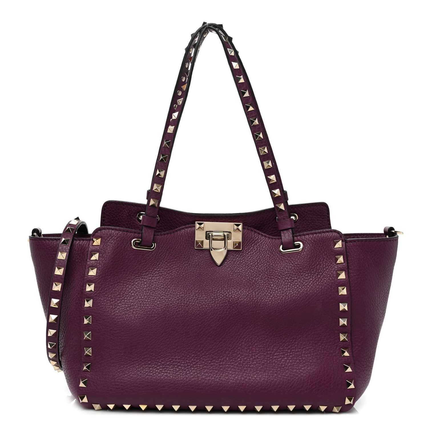 Valentino Garavani Pebbled Calfskin Small Rockstud Tote Grape 1 of 8