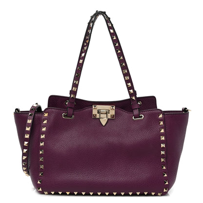 Valentino Garavani Pebbled Calfskin Small Rockstud Tote Grape 1 of 8