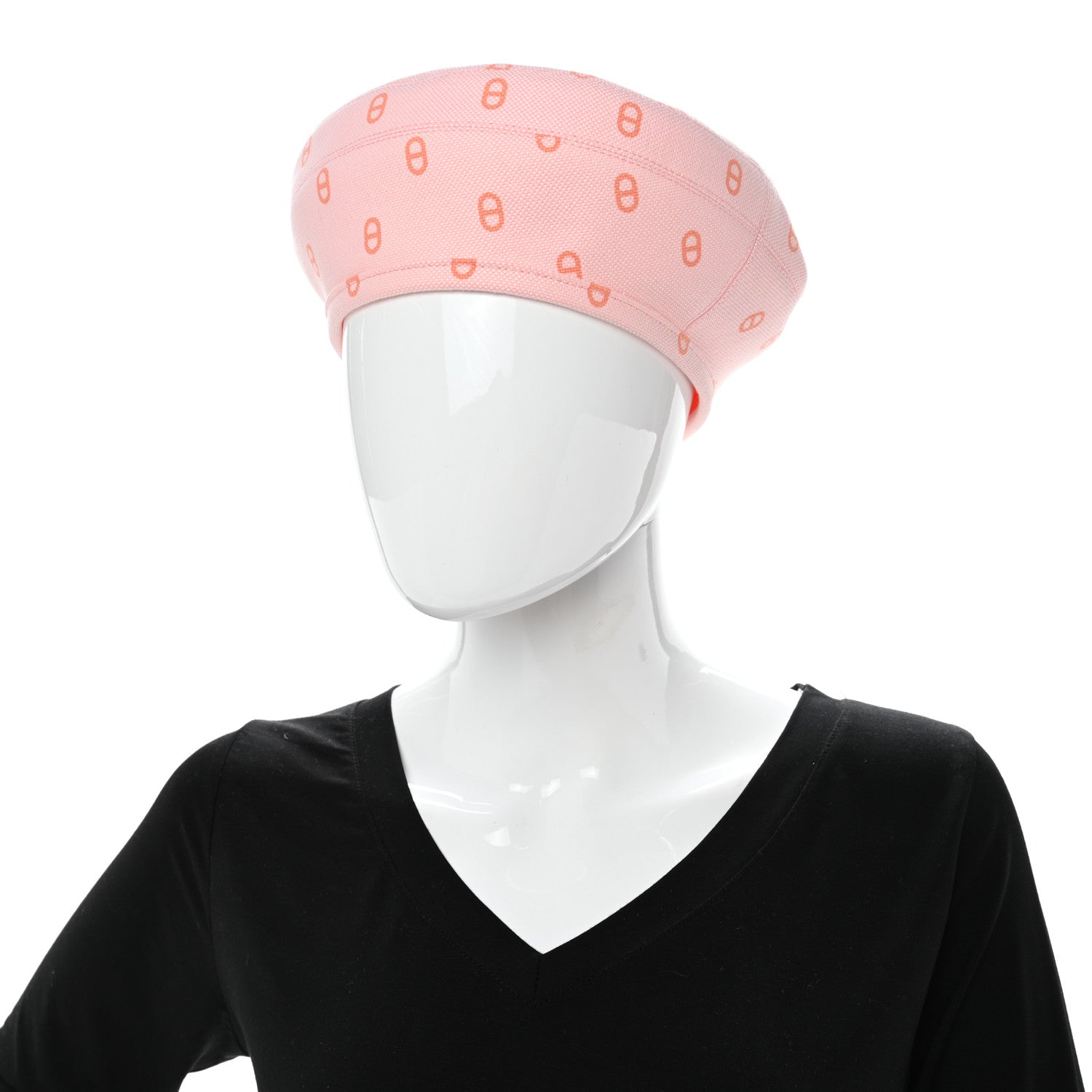 Hermes Canvas Womens Saint-Honore Chaine d'Ancre Beret 57 Rose Pop 2 of 9