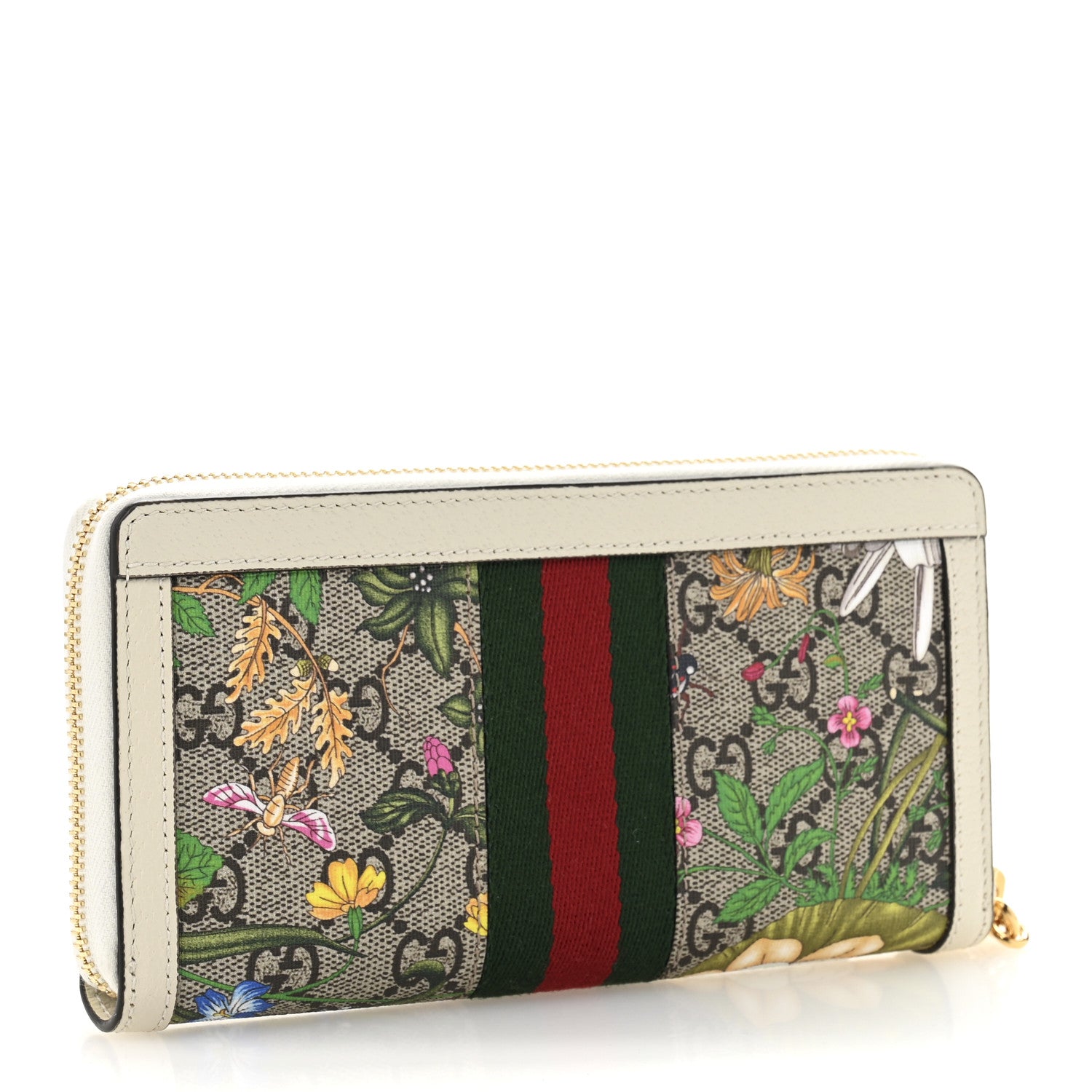 Gucci GG Supreme Monogram Flora Ophidia Zip Around Wallet White 3 of 9