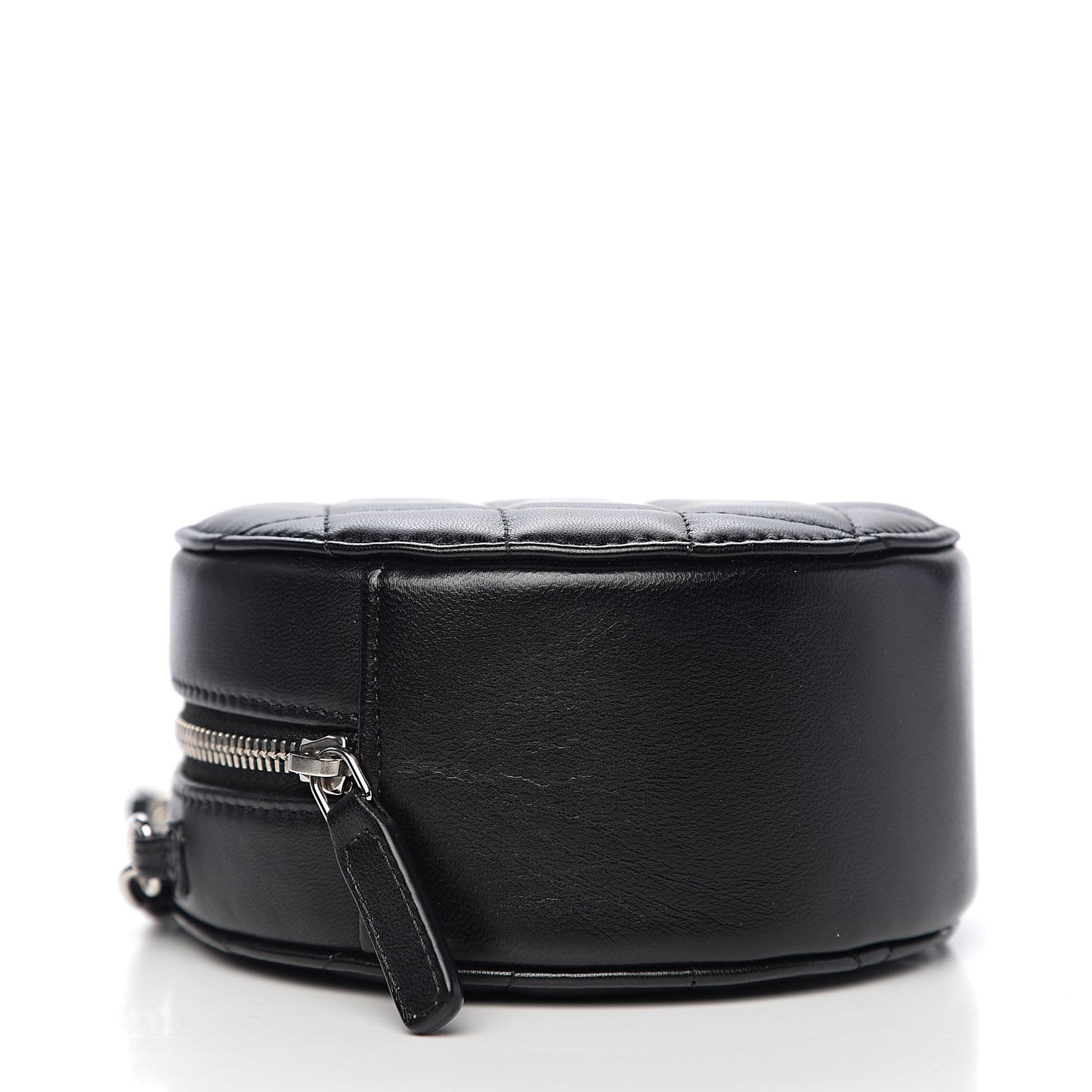 Lambskin Quilted Round Clutch With Chain Black