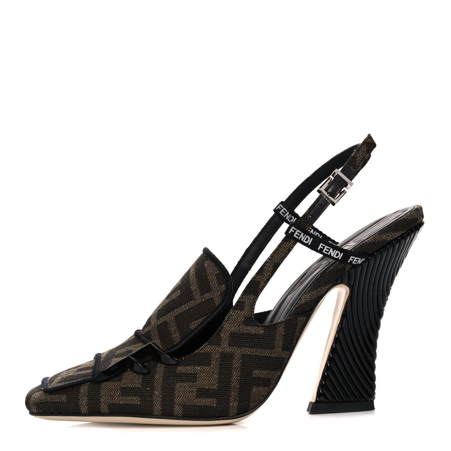 Fendi Jacquard FFreedom Decollete Slingback Square Toe Pumps 36.5 Tobacco 1 of 8