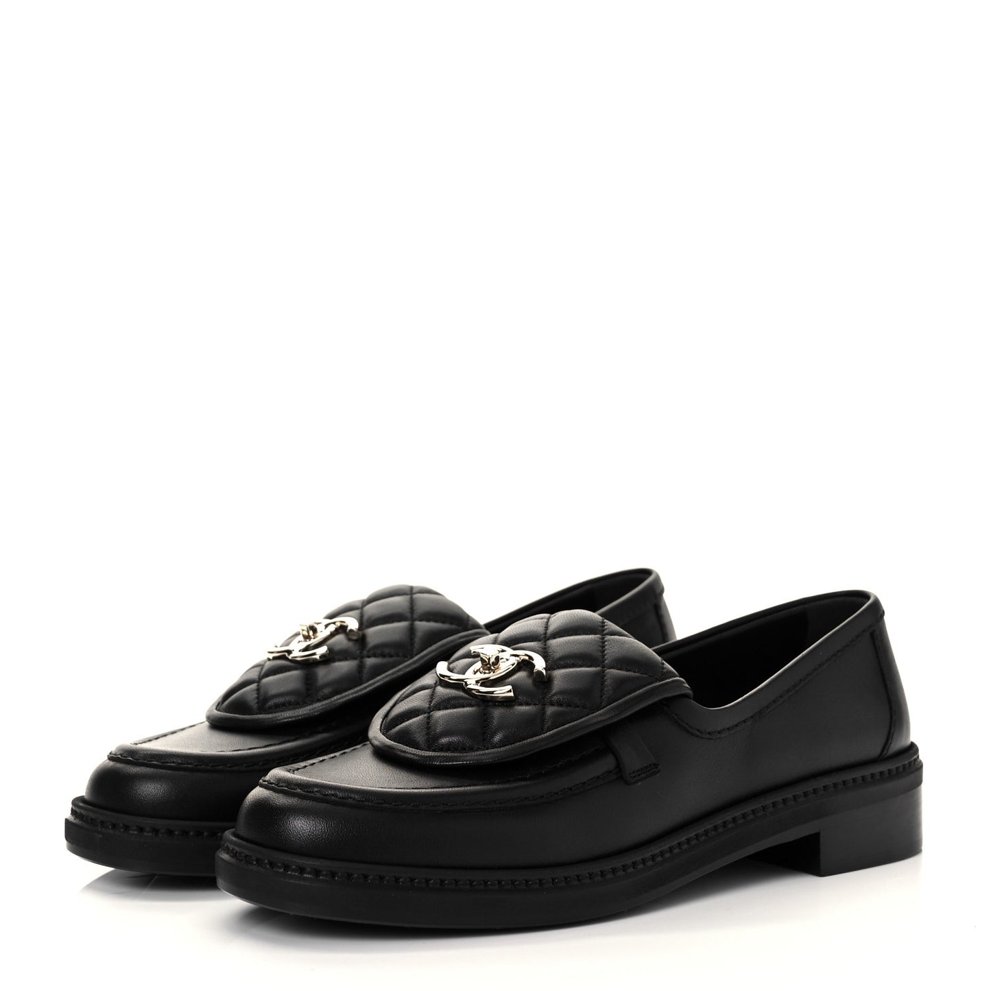 Lambskin Quilted CC Turnlock Loafers 37.5 Black
