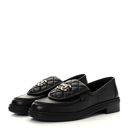 Chanel Lambskin Quilted CC Turnlock Loafers 37.5 Black 3 of 8