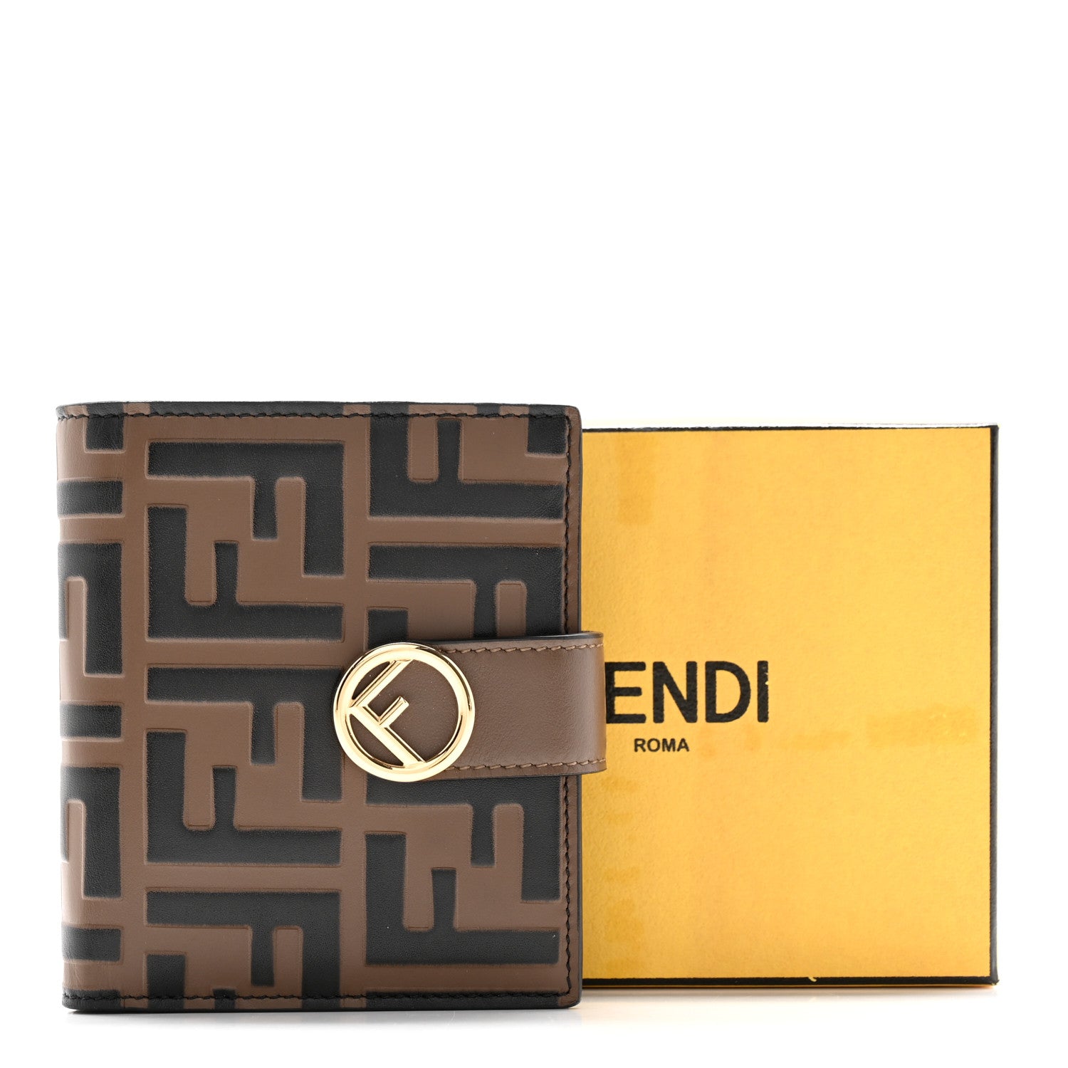 Fendi Vitello Soft F is Fendi Bi-Color FF 1974 Embossed Compact Wallet Maya Black 10 of 10