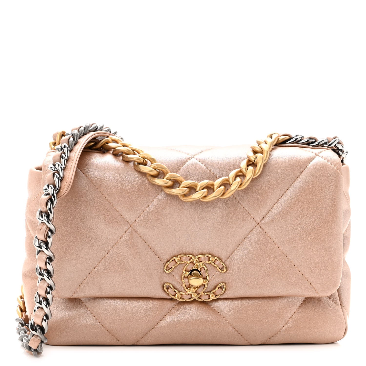 Chanel Shiny Lambskin Quilted Medium Chanel 19 Flap Beige 1 of 9