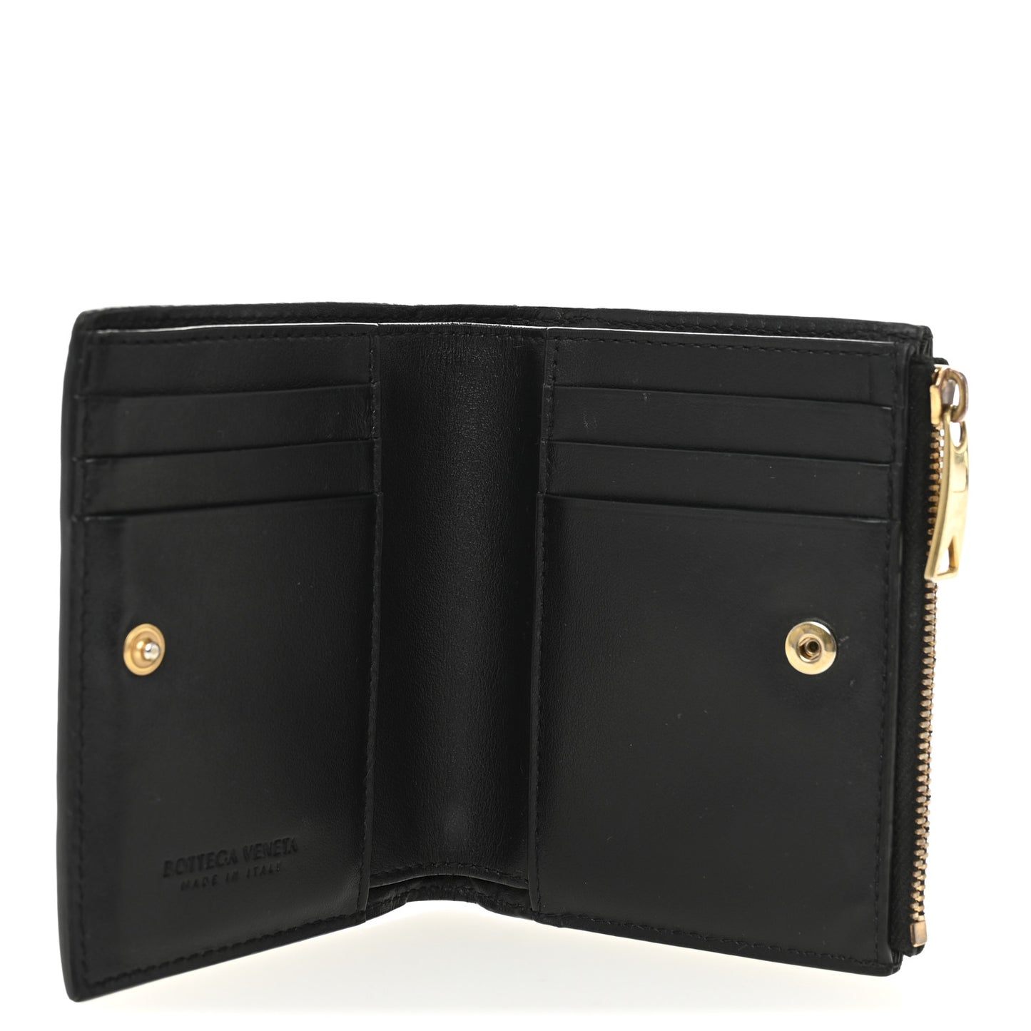 Nappa Intrecciato Bifold Zip Wallet Black