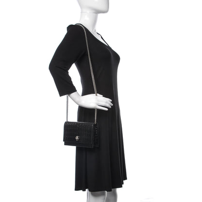 Alexander McQueen Calfskin Crocodile Embossed Skull Mini Crossbody Bag Black 2 of 8