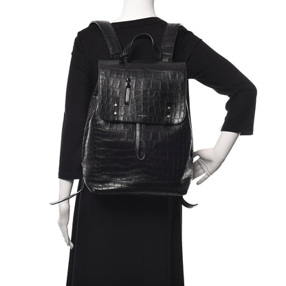 Saint Laurent Calfskin Crocodile Embossed Sac De Jour Backpack Black 2 of 11