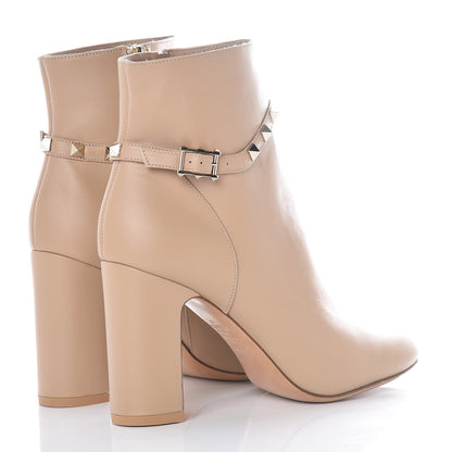 Valentino Garavani Nappa Rockstud Single Buckle 90mm Block Heel Ankle Boots 38 Camel Rose 4 of 7