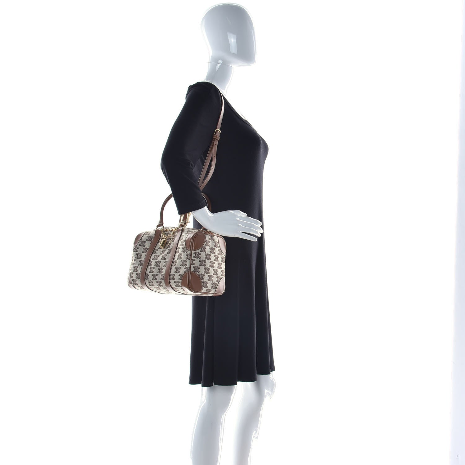 Celine Triomphe Textile Calfskin Small Boston Bag Brown 2 of 12