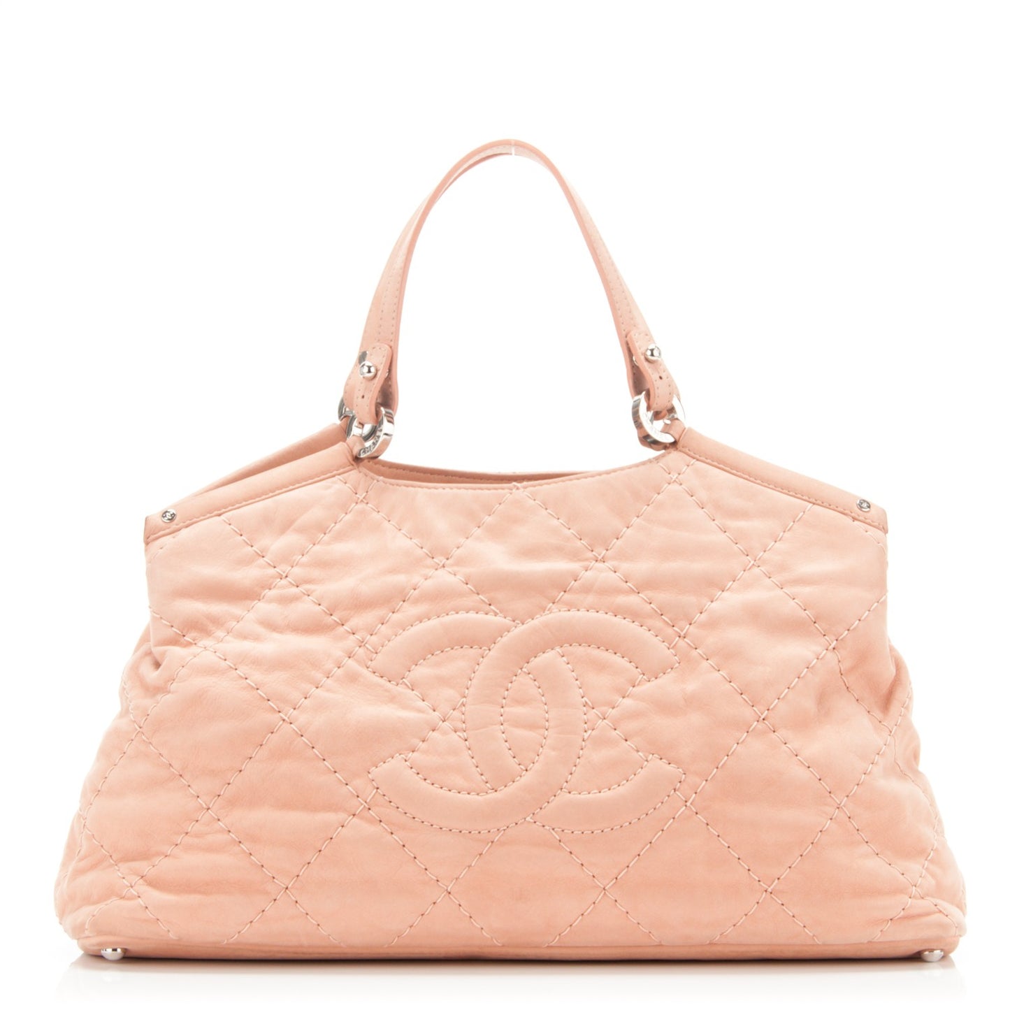 Iridescent Calfskin Quilted Small Sea Hit Tote Pink
